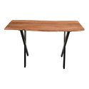 The Urban Port Byron 47 Inch Handcrafted Live Edge Acacia Wood Sofa Console Table, Metal Legs, Brown and Black Thumbnail - 1