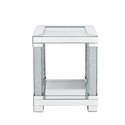 Benjara End Table with Faux Gemstone Accents and Mirrored Open Bottom Shelf, Silver Thumbnail - 1