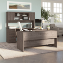 Bestar Ridgeley 65W U Shaped Desk with Hutch in medium gray maple Thumbnail - 1