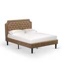 East West Furniture GB28F-1BF07 2-Piece Platform Bedroom Set with Button Tufted Bed Frame and a Distressed Jacobean Mid Century Modern Nightstand - Brown Faux Leather with Brown Texture and Black Legs Thumbnail - 1