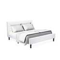 King Size Bedroom Set Button Tufted Wood Bed White Velvet Headboard Gray Nightstand Thumbnail - 1