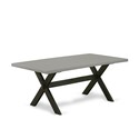 Black Linen Fabric Padded Dining Chairs & Cement Table Set Thumbnail - 1