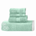 Benjara Eula Modern 6 Piece Cotton Towel Set, Stylish Damask Pattern, Sage Green Thumbnail - 1