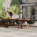 Rectangular Patio Dining Set with Eucalyptus Chairs & Black Finish Thumbnail - 1