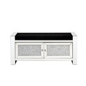 Benjara Mirrored Bench with Faux Diamonds and 2 Cabinets, Silver Thumbnail - 1