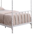 Benjara Modern Metal Twin Size Canopy Bed, Spindled Turned Posts, Classic White Thumbnail - 1