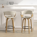 !nspire Mid-Century Fabric and Bentwood 26" Counter Stool with Swivel - Beige and Natural Thumbnail - 1