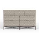 Benjara Rexi 56 Inch 7 Drawer Dresser, Honeycomb Pattern, Mahogany Wood, Taupe Gray Thumbnail - 1