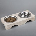 Creative Home 1.0 Qt. Genuine Champagne Marble Pet Food Water Bowl Set with Stainless Steel Bowl Thumbnail - 1