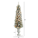 Nearly Natural 5.5ft. Flocked Pencil Artificial Christmas Tree with 200 Clear Lights and 318 Bendable Branches in Decorative Urn - Thumbnail 7