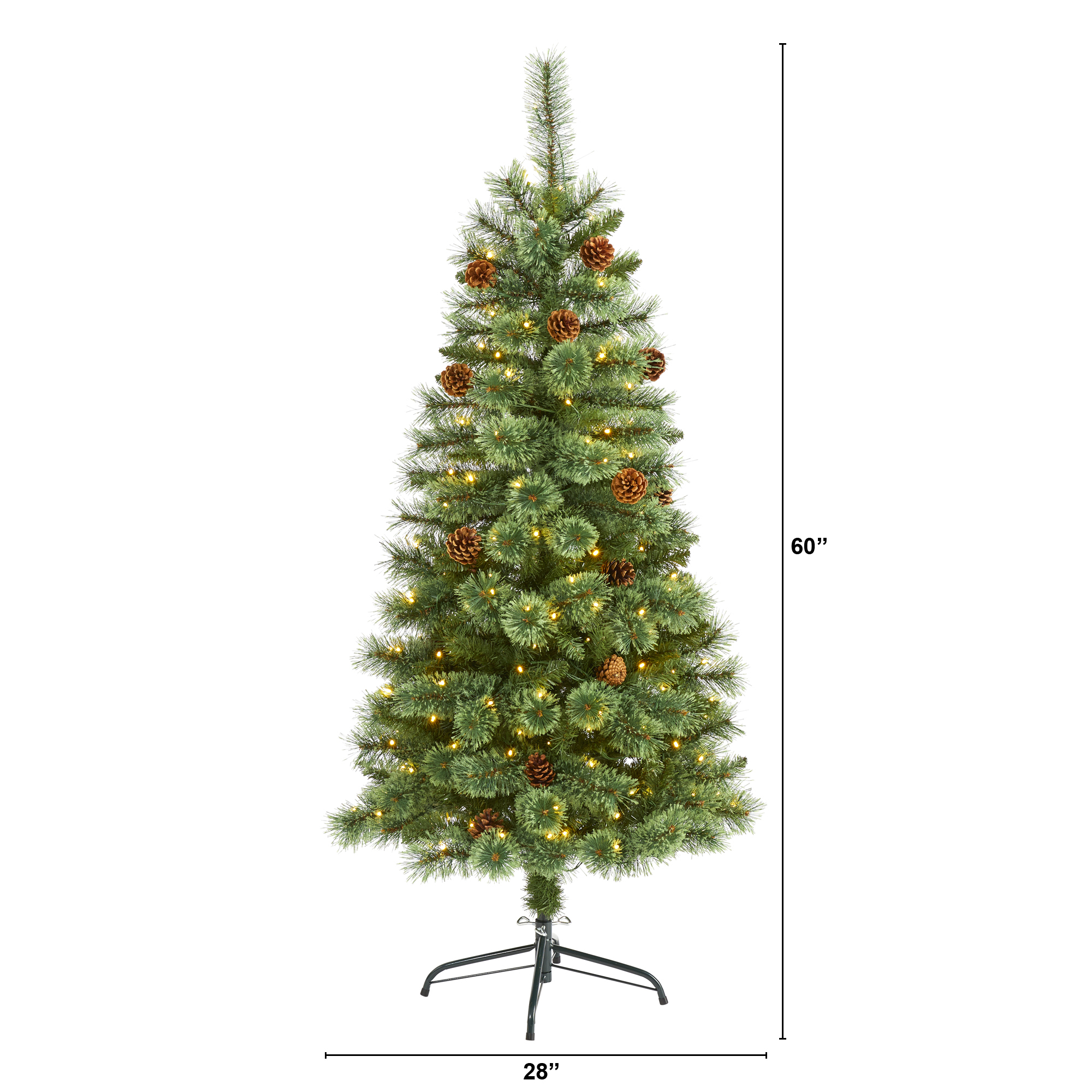 Nearly Natural 5ft. White Mountain Pine Artificial Christmas Tree with 200 Clear LED Lights and Pine Cones - Thumbnail 8