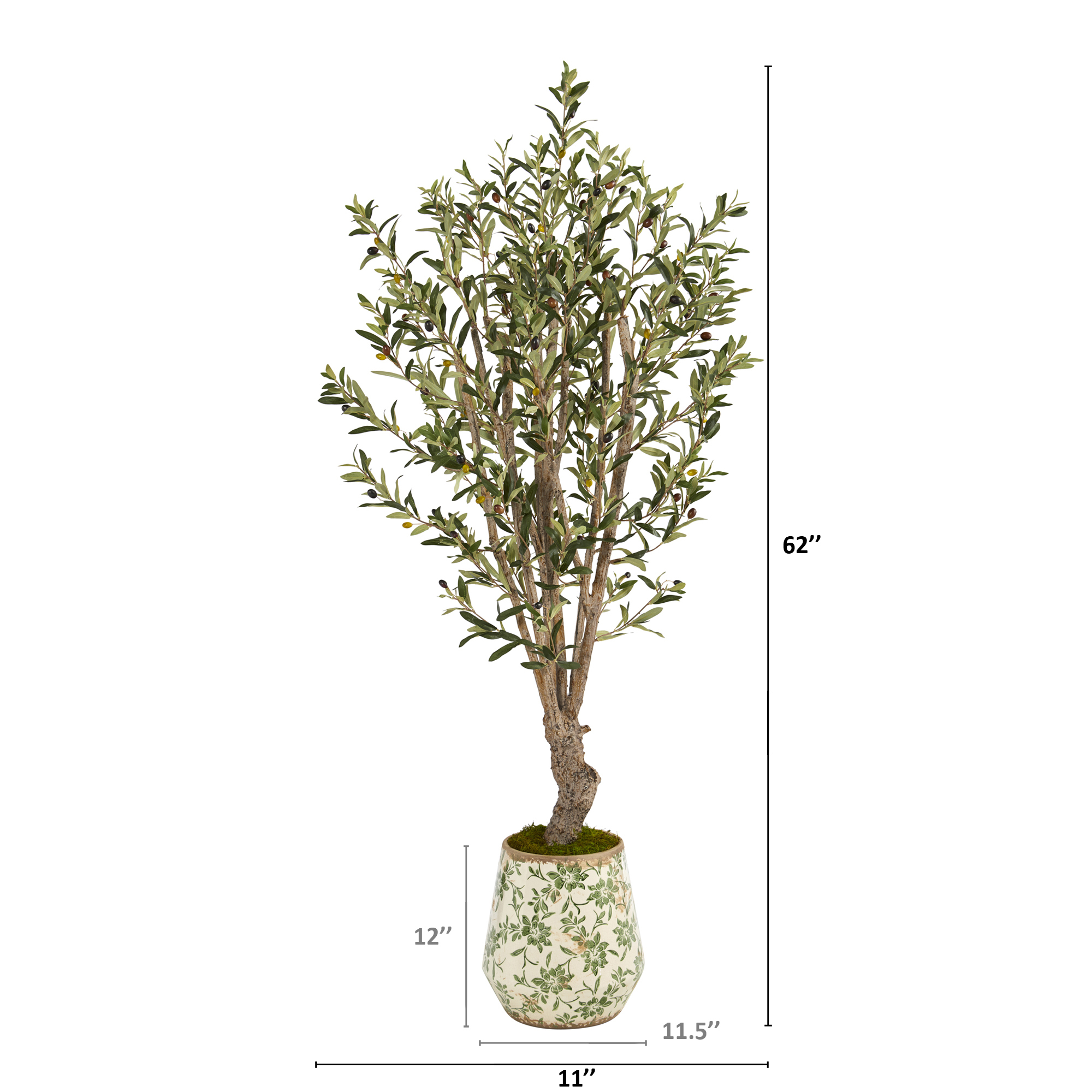 Nearly Natural 62in. Olive Artificial Tree in Floral Print Planter Thumbnail - 1