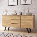 Simpli Home Lowry Solid Acacia Wood and Metal 60 inch Wide Modern Industrial Sideboard Buffet in Distressed Grey Thumbnail - 1