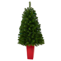 Nearly Natural 4.5ft. Virginia Fir Artificial Christmas Tree with 100 Clear Lights and 223 Bendable Branches in Red Planter - Thumbnail 8