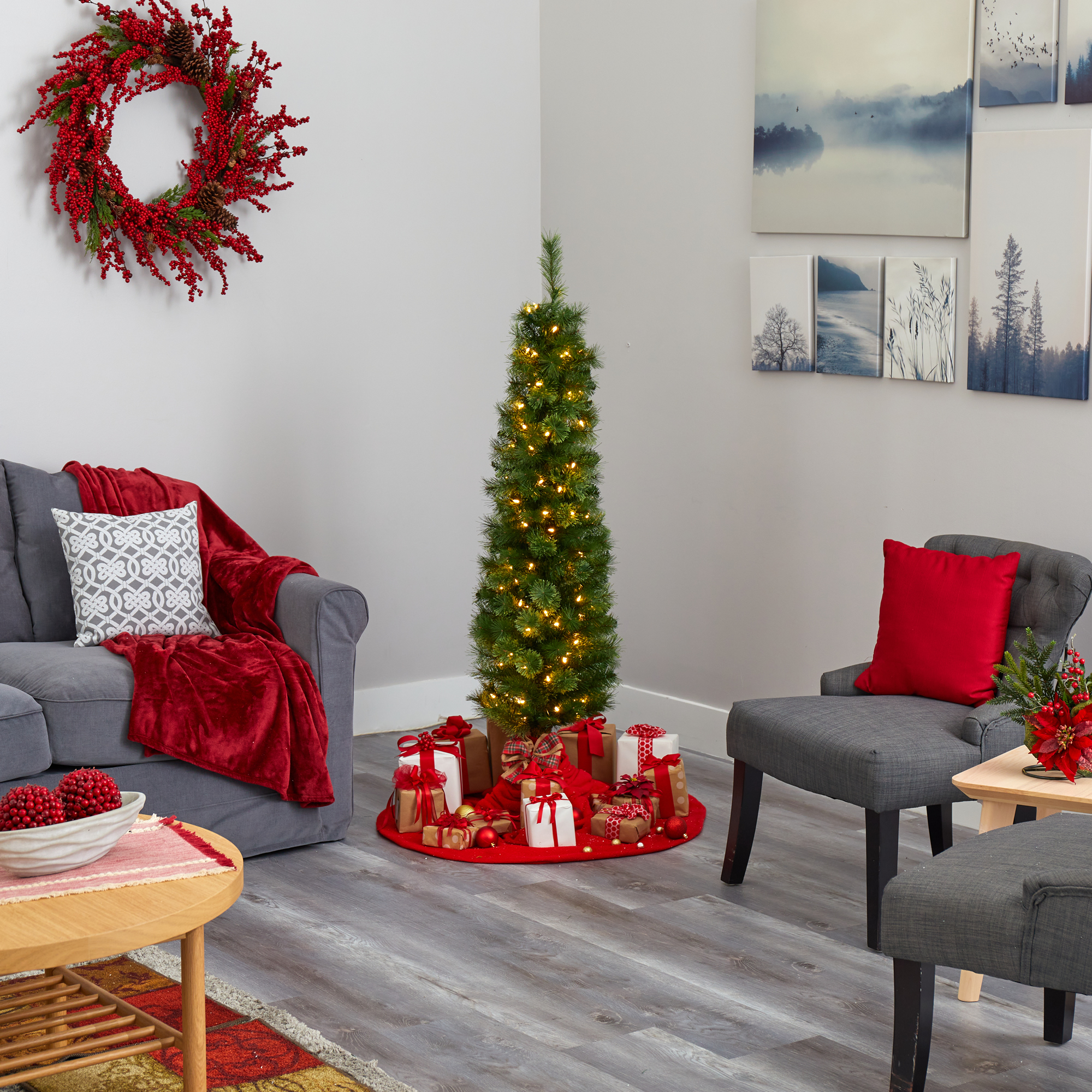 Nearly Natural 5ft. Green Pencil Artificial Christmas Tree with 100 Clear (Multifunction) LED Lights and 198 Bendable Branches - Thumbnail 14