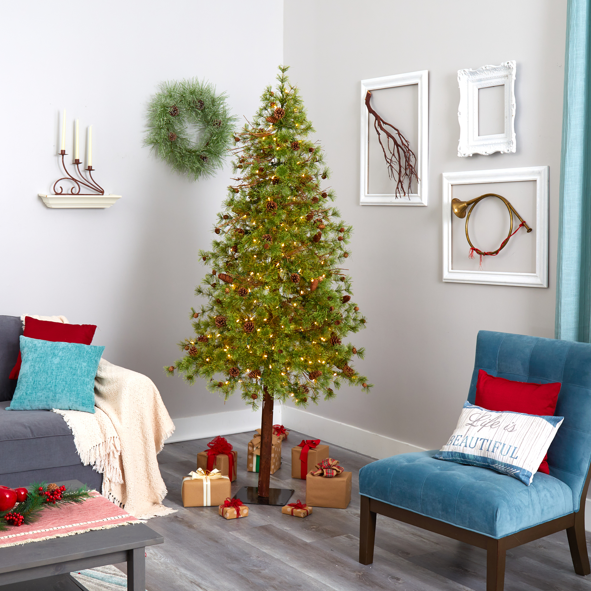 Nearly Natural 7ft. Wyoming Alpine Artificial Christmas Tree with 200 Clear (Multifunction) LED Lights and Pine Cones on Trunk - Thumbnail 14