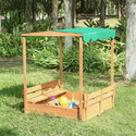 Naomi Home Kids Canopy Covered Cedar Sandbox with Foldable Bench Seats Thumbnail - 1