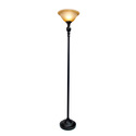 Elegant Designs 1 Light Torchiere Floor Lamp with Marbelized Amber Glass Shade, Restoration Bronze - Thumbnail 2