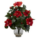 Nearly Natural Hibiscus with Fluted Vase Silk Flower Arrangement Thumbnail - 1