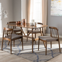 Walnut Mid Century Modern Dining Set - 5 Piece Beige Thumbnail - 1