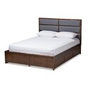 Baxton Studio Macey Modern and Contemporary Dark Grey Fabric Upholstered Walnut Finished Queen Size Storage Platform Bed Thumbnail - 1