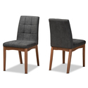 Dark Grey Mid-Century Modern Walnut Wood 2-Piece Dining Chair Set Thumbnail - 1
