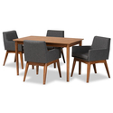 Baxton Studio Dorina Mid-Century Modern Dark Grey Fabric Upholstered and Walnut Brown Finished Wood 5-Piece Dining Set Thumbnail - 1