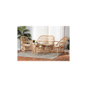 Baxton Studio Jayden Modern Bohemian White Fabric Upholstered and Natural Brown Finished Rattan 5-Piece Living Room Set Thumbnail - 1