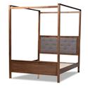 Baxton Studio Natasha Modern and Contemporary Grey Fabric Upholstered and Walnut Brown Finished Wood Queen Size Platform Canopy Bed - Thumbnail 2