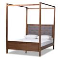 Baxton Studio Natasha Modern and Contemporary Grey Fabric Upholstered and Walnut Brown Finished Wood Queen Size Platform Canopy Bed - Thumbnail 3
