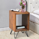 The Urban Port 22 Inch Textured Cube Shape Wooden Nightstand with Angular Legs, Brown and Black - Thumbnail 6