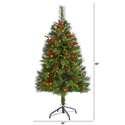 Nearly Natural 4ft. Mixed Pine Artificial Christmas Tree with 100 Clear LED Lights, Pine Cones and Berries - Thumbnail 2
