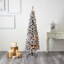 Nearly Natural 6ft. Flocked Pencil Artificial Christmas Tree with 300 Clear Lights and 438 Bendable Branches - Thumbnail 5