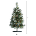 Nearly Natural 3ft. Frosted Tip British Columbia Mountain Pine Artificial Christmas Tree with 50 Clear Lights, Pine Cones and 112 Bendable Branches - Thumbnail 2