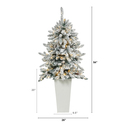 Nearly Natural Flocked Livingston Fir Artificial Christmas Tree with Pine Cones and 150 Clear Warm LED Lights in Tall Planter - Thumbnail 2