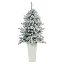 Nearly Natural Flocked Livingston Fir Artificial Christmas Tree with Pine Cones and 150 Clear Warm LED Lights in Tall Planter - Thumbnail 3