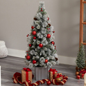 Nearly Natural 4ft. Winter Flocked Artificial Christmas Tree Pre-Lit with 50 LED Lights and Ornaments in Decorative Planter - Thumbnail 8