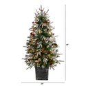 Nearly Natural 4ft. Frosted Artificial Christmas Tree Pre-Lit with 105 LED lights and Berries in Decorative Planter - Thumbnail 2