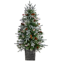 Nearly Natural 4ft. Frosted Artificial Christmas Tree Pre-Lit with 105 LED lights and Berries in Decorative Planter - Thumbnail 3