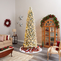 Nearly Natural 10ft. Slim Flocked Montreal Fir Artificial Christmas Tree with 800 Warm White LED Lights and 2420 Bendable Branches - Thumbnail 9