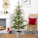 Nearly Natural 5.5ft. Pre-Lit Pine Artificial Christmas Tree in Decorative Planter with 150 Lights - Thumbnail 5