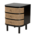 Baxton Studio Nabila Modern Bohemian Black Bayur Wood and Natural Rattan 3-Drawer End Table Nightstand Thumbnail - 1