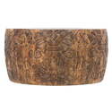 The Urban Port Rea 34 Inch Handcrafted Mango Wood Coffee Table, Round Drum Shape, Carved Damask Pattern, Walnut Brown - Thumbnail 5