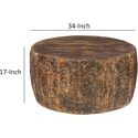The Urban Port Rea 34 Inch Handcrafted Mango Wood Coffee Table, Round Drum Shape, Carved Damask Pattern, Walnut Brown - Thumbnail 8