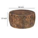 The Urban Port Rea 34 Inch Handcrafted Mango Wood Coffee Table, Round Drum Shape, Carved Damask Pattern, Walnut Brown - Thumbnail 5