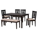 Baxton Studio Olympia Modern Beige Fabric and Espresso Brown Finished Wood 6-Piece Dining Set Thumbnail - 1