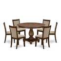 Modern Dining Set - Wooden Pedestal Table & 6 Light Tan Parson Chairs - Thumbnail 2