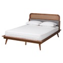 Baxton Studio Irina Mid-Century Modern Grey Fabric and Ash Walnut Finished Wood Queen Size Platform Bed Thumbnail - 1