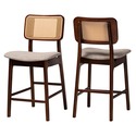 Baxton Studio Dannon Mid-Century Modern Grey Fabric and Walnut Brown Finished Wood 2-Piece Counter Stool Set Thumbnail - 1
