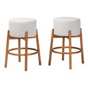 Baxton Studio Olwen Modern Japandi Light Grey Boucle Fabric and Walnut Brown Finished Wood 2-Piece Bar Stool Set Thumbnail - 1